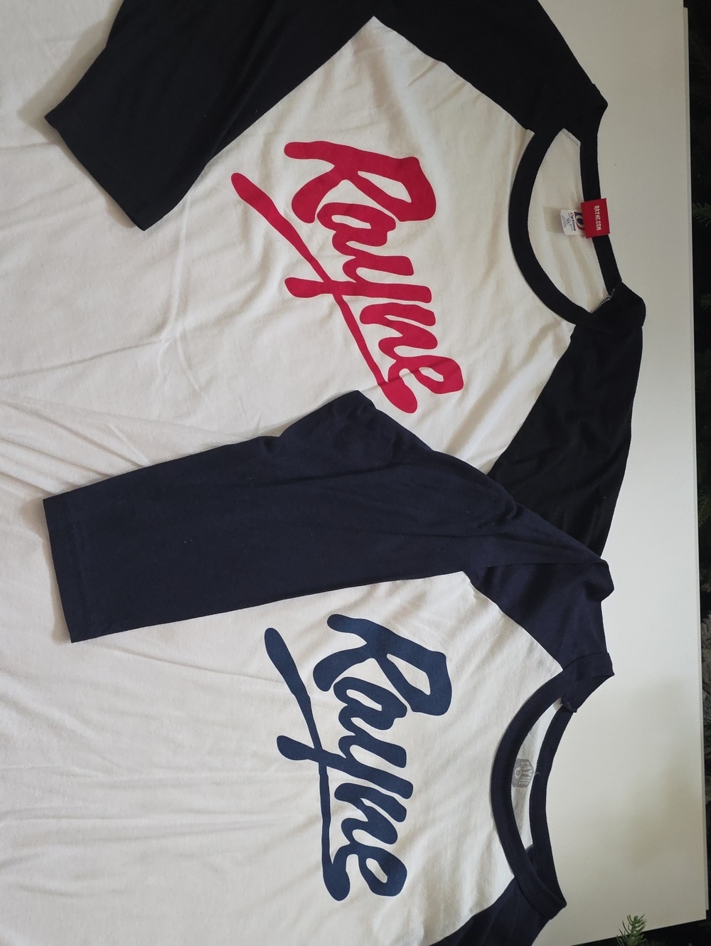 (2)Rayne SKATE-Raglan 3/4 sleeve Tee with Script Logo - Black/White & Navy/White